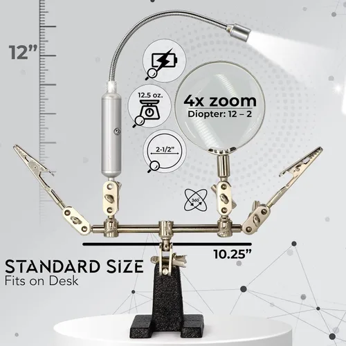 Miniatura 2 de RamPro soporte con lupa de mano y cuello flexible con luz LED + pinzas de cocodrilo, perfecto para soldar (baterías incluidas)