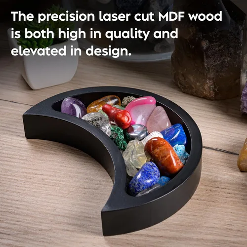 Miniatura 5 de Bandeja de luna creciente – Muestra tus gemas, piedras curativas y tesoros – Bandeja de exhibición de cristal de madera de 6 x 3 pulgadas, soporte