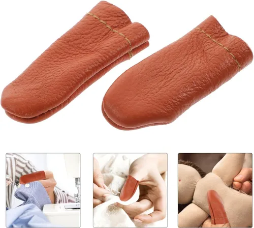 Miniatura 3 de COHEALI 10 pares de protectores de dedos de cuero suaves y transpirables para coser, tejer, fieltro, tallado en madera, manualidades, 2.55 x 0.78 x