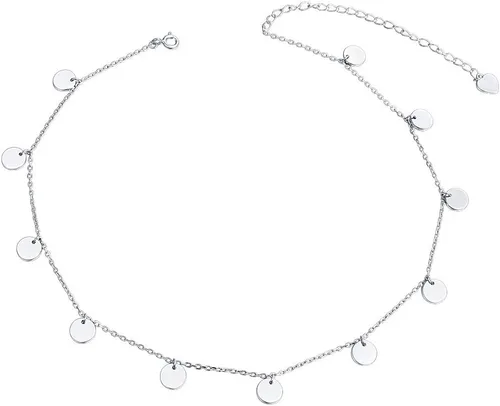 Gargantilla de plata esterlina DAOCHONG con colgante, cadena de disco para mujer y chica, de 33cm + 7,6cm