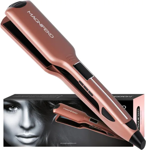 Miniatura 7 de Plancha profesional de plancha plana para el cabello, con placa ancha y pantalla digital, alisadores de pelo de titanio de doble voltaje