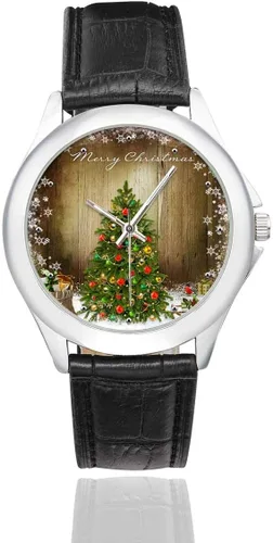 Miniatura 2 de Christmas Snowman Snowflake Tree - Reloj de pulsera de acero inoxidable para mujer, color negro