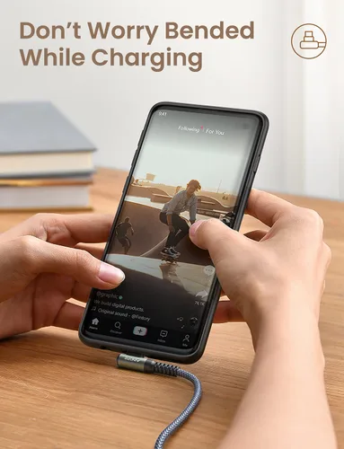 Miniatura 2 de AINOPE Cable USB C [2 unidades, 0.5 pies] 3.1A tipo C cargador de carga rápida en ángulo recto, cable de carga USB C trenzado de nailon duradero Gris