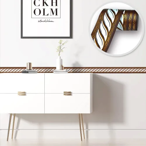 Miniatura 2 de Papel tapiz autoadhesivo para despegar y pegar, color marrón y blanco, removible, de damasco, para pared, moldura decorativa para baño, cocina