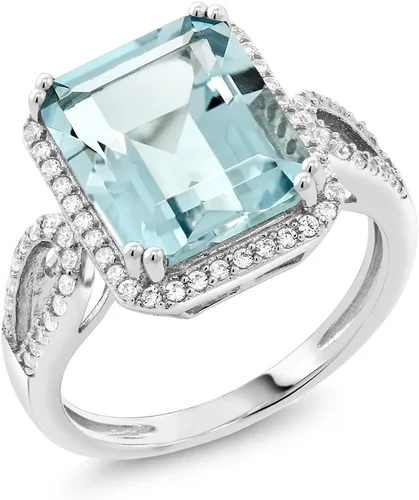 Gem Stone King 5-8 Cttw Halo Ring for Women | 925 Sterling Silver | Emerald Cut 12X10MM | Gemstone Birthstone | Fine Jewelry for Her Mom Wife |