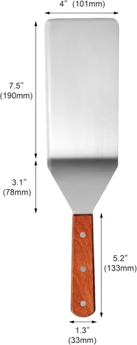 Miniatura 4 de New Star Foodservice 36350 Volteador/Espátula para Parrilla Extra Grande con Mango de Madera con Borde de Corte y Hoja de 4 Pulgadas de Ancho, 16