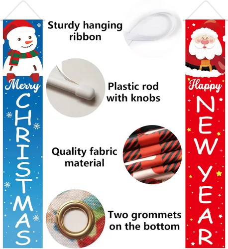 Miniatura 4 de Decoraciones de Navidad Feliz Año Nuevo Decoraciones Feliz Navidad Muñeco de Nieve Santa Claus Banner de Navidad Cartel de Porche de Puerta
