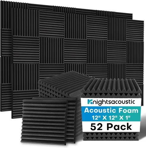 Knightsacoustic - Juego de 52 paneles de espuma acústica, paneles de espuma de insonorización de 1 x 12 x 12 pulgadas para paredes, paneles