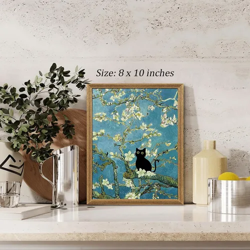 Miniatura 4 de Fantasy Artists Van Gogh - Lienzo decorativo para pared, diseño de gato negro con diseño de almendra y diseño de gato negro, pósteres de pintura al