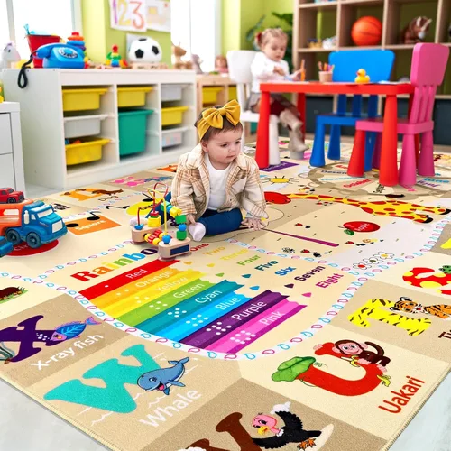 Miniatura 7 de Alfombras infantiles lavables para sala de juegos, alfombras de aprendizaje educativas y divertidas con formas de animales del alfabeto ABC