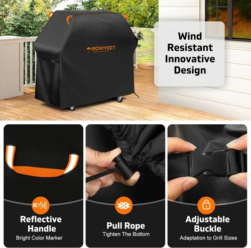Miniatura 5 de Cubierta de parrilla para parrilla al aire libre, ajuste universal Oxford impermeable para exteriores, cubierta de gas anti-UV con dobladillo