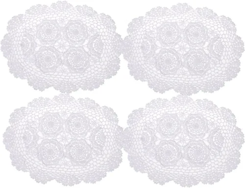 Miniatura 9 de kilofly Manteles individuales de encaje de algodón de ganchillo, 4 unidades, ovalados, beige, 11.8 x 17.7 pulgadas