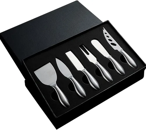 Colección de cuchillos de queso de acero inoxidable de 6 piezas con tenedor de queso, rebanador y cortadores para cocina plateado