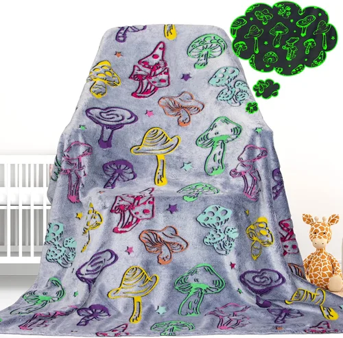 Miniatura 11 de Gdindff Bonita manta infantil que brilla en la oscuridad con diseño de dinosaurio para niños, de franela que brilla en la cama, sofá, sofá, manta