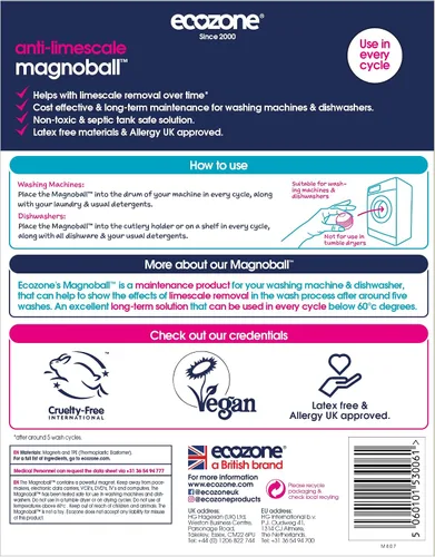 Miniatura 2 de EcoZone Magnoball - Dispositivo anti-cal para lavavajillas y lavadoras, removedor de cal magnético reutilizable y descalcificador, limpiador