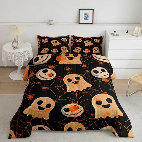Miniatura 26 de Erosebridal Juego de ropa de cama de murciélago de Halloween, tamaño individual, juego de edredón de estrellas con purpurina y galaxia para niños