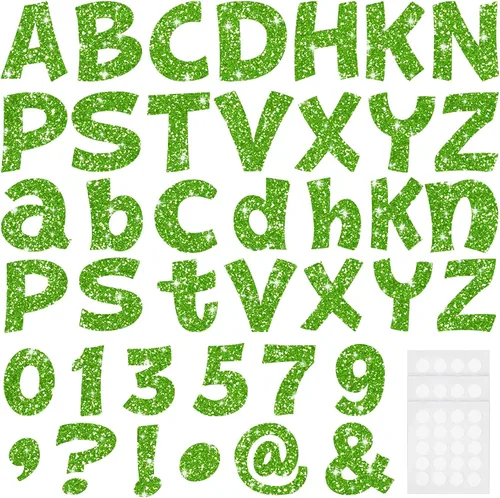Miniatura 10 de Colarr 144 letras con purpurina para tablero de anuncios para el aula, números, símbolos de puntuación, letras troqueladas de 4 pulgadas con punto