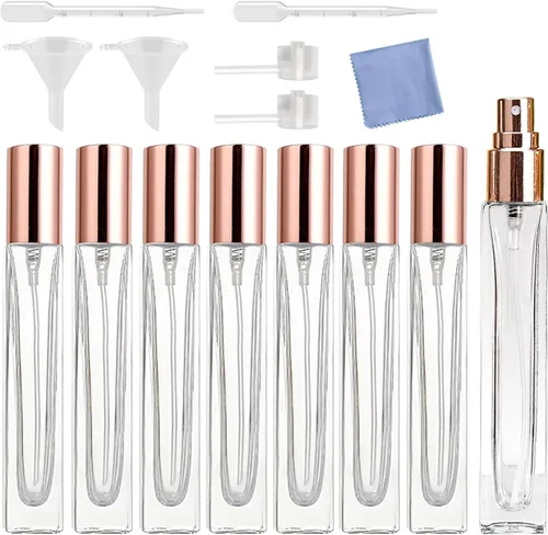 Miniatura 8 de 8 botellas de perfume de 0.3 fl oz, botellas de spray de vidrio rellenables, mini botella de vidrio cuadrada portátil de viaje, pequeña botella