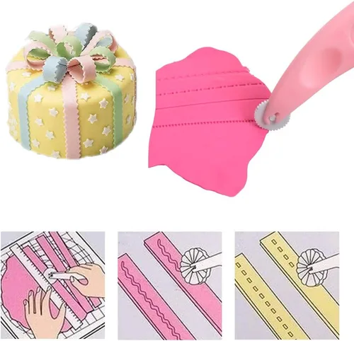 Miniatura 2 de Juego de rodillos para moldes de fondant, 4 ruedas, cortador de fondant, cortador de costura de glaseado, herramientas de pastelería en relieve