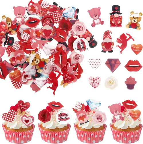 Miniatura 25 de Rsstarxi Paquete de 24 adornos para cupcakes para el día de San Valentín, con purpurina roja, dulce amor, para cupcakes, decoración de San Valentín