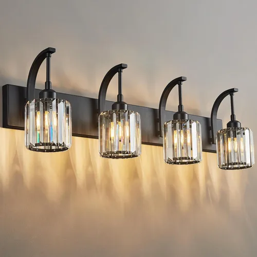 Miniatura 43 de Luces de tocador de cristal de 3 luces negras para tocador de baño, modernas lámparas de baño de cristal sobre espejo de 23.62 pulgadas de largo