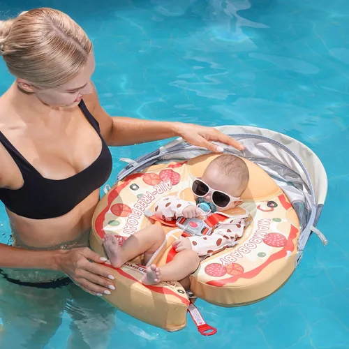 Miniatura 9 de Mambobaby Flotador con dosel, flotadores de piscina para bebé, no inflables, flotadores de natación para bebé, flotadores de seguridad para pizza