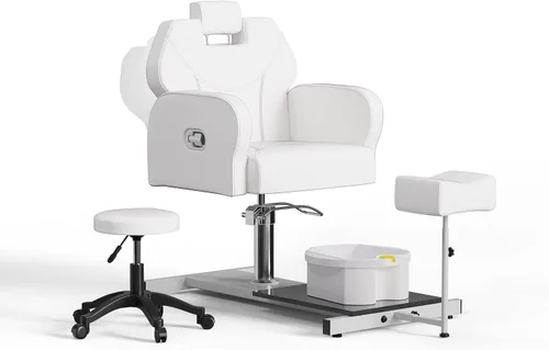 Miniatura 10 de Silla de pedicura sin fontanería con reposapiés de altura ajustable y taburete rodante, estación de pedicura para silla de spa Nail Tech, silla