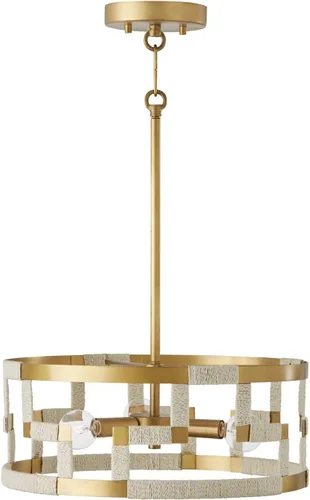 Miniatura 4 de Capital Lighting 241031NL Hala - Lámpara de techo convertible con tambor de yute natural blanqueado inspirado en llave griega, 3 luces, 180 vatios