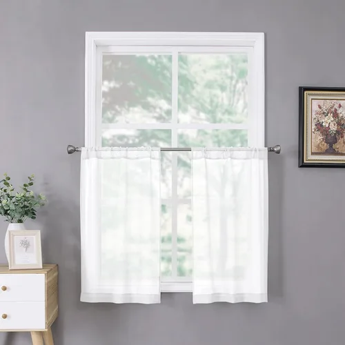 Miniatura 13 de Tollpiz - Juego de 2 paneles de cortinas de velo traslúcidas para media ventana, cortas, con textura de lino y bolsillo para cortinero, filtran