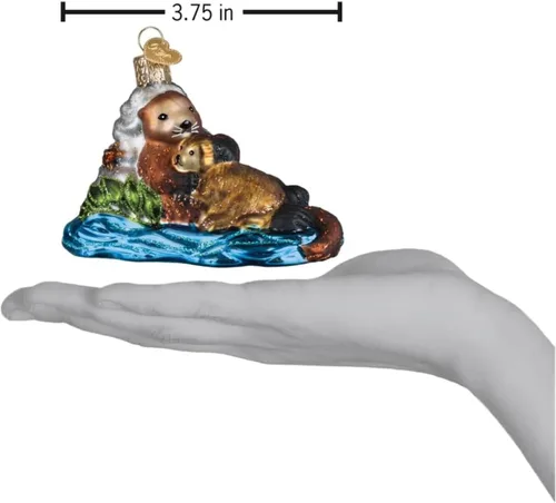 Miniatura 4 de Old World Christmas Nutria con adorno de vidrio soplado para árbol de Navidad, decoración navideña artesanal, colección de animales marinos