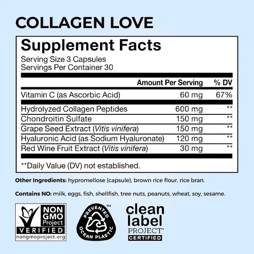 Miniatura 6 de HUM Suplemento de colágeno Love Skin - Péptidos de colágeno con ácido hialurónico y vitamina C para apoyar la piel firme y ayudar a minimizar
