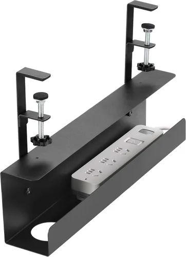 Miniatura 8 de ZhiYo Bandeja de acero para organizar cables de 15.8 pulgadas debajo del escritorio, bandeja de cables XL con abrazadera debajo de la mesa