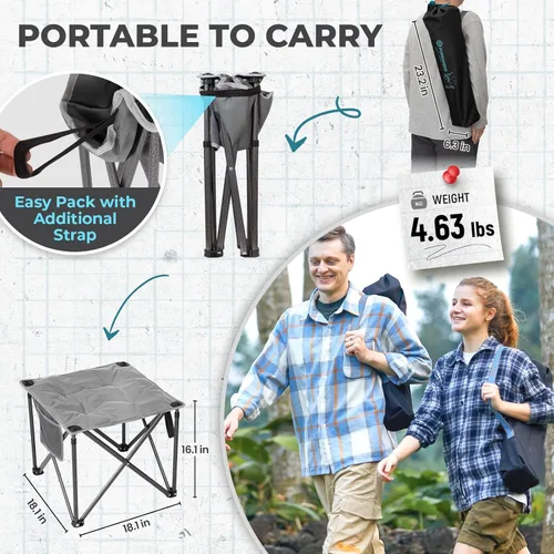 Miniatura 3 de FUNDANGO Taburete de Campamento Extragrande para Adultos, Otomán Plegable con Acolchado Grueso de 18.1 Pulgadas para Descansar los Pies, Silla