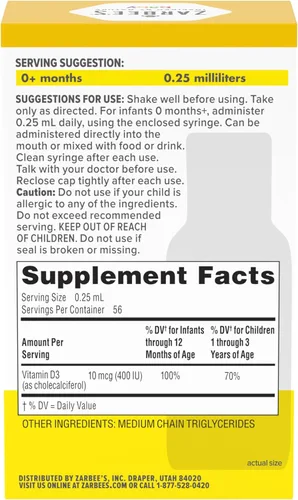 Miniatura 9 de Zarbee's Naturals para bebé, 531, suplemento de vitamina D Vitamin D Supplement), 1, 1