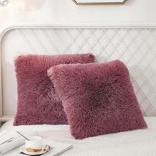 Miniatura 26 de Juego de 2 fundas de almohada estándar de piel sintética de terciopelo suave, fundas de almohada decorativas con cierre de cremallera