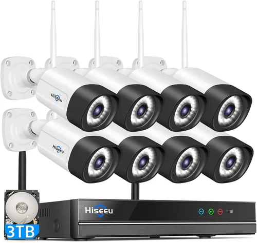 Hiseeu Sistema de cámara de seguridad WiFi para exteriores de 5MP, kit de cámara de 16 canales, audio de 2 vías, visión nocturna a color,