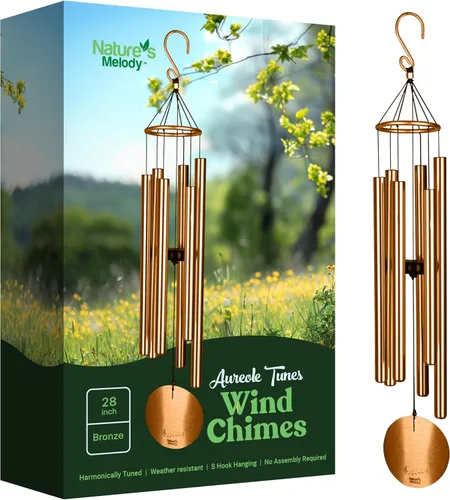 Miniatura 22 de Nature's Melody Aureole Tunes Wind Chimes – Campanilla de viento para exteriores con 6 tubos afinados a escala pentatónica de Do, aluminio 100% Oro
