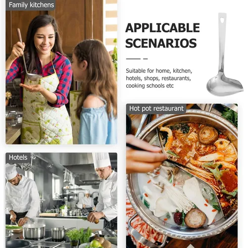 Miniatura 6 de OSALADI Cuchara de aceite de acero inoxidable de 8.26 pulgadas, cucharón forjado de una sola pieza para salsa de sopa y aderezo para servir