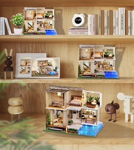 Miniatura 5 de Spilay - Casa de muñecas en miniatura con muebles, kit de bricolaje de madera para casa de muñecas, mini kit artesanal hecho a mano, escala 1:24