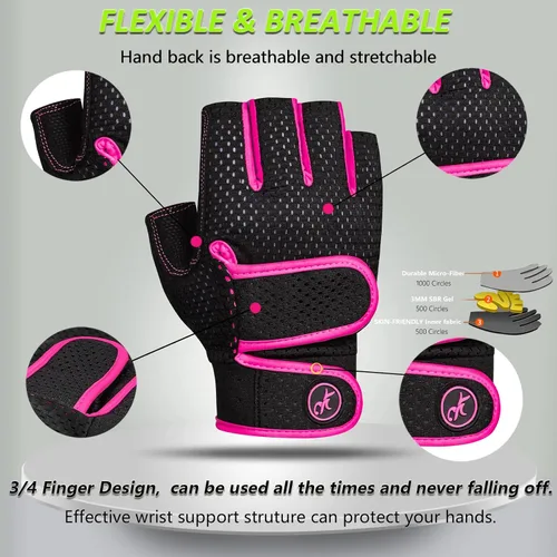 Miniatura 3 de Guantes de entrenamiento MOREOK con acolchado para levantamiento de pesas para hombres/mujeres, [Gel de 3MM] guantes sin dedos de agarre para Rosa