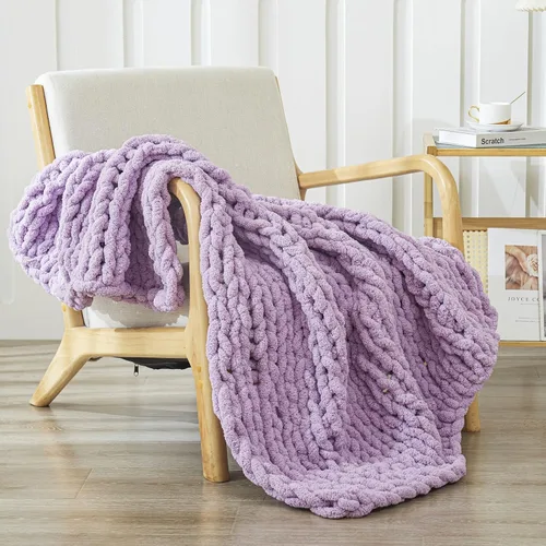 Miniatura 20 de WESHIONGOO Manta de Punto Grueso Throw 40"*40" (101.6cm*101.6cm) Mantas de Punto para Sofá Cama Manta Suave Esponjosa con Hilo Chenille Jumbo Grueso