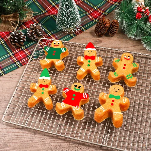 Miniatura 5 de Molde de silicona de hombre de jengibre Webake, moldes navideños de 6 cavidades con forma de hombre de jengibre para pastel, jabón, jalea, galleta