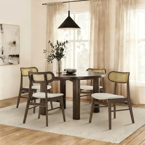 Miniatura 27 de KISLOT Rattan Dining Chairs Set of 4, Upholstered Modern Dining Room Chairs, Mid Century Oak Wood Kitchen Chairs with Rattan Backrest for Farmhouse