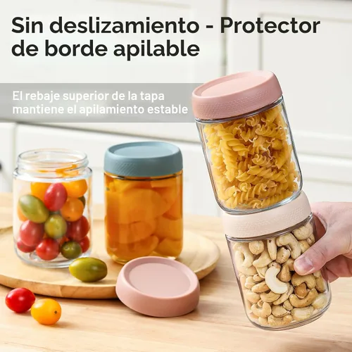 Miniatura 4 de NETANY Paquete de 6 recipientes de 16 oz para avena nocturna con tapas, tarros de vidrio con tapas herméticas, tarros de ensalada Mason de boca