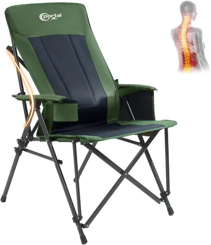 Miniatura 10 de Portal Silla de camping con soporte lumbar para adultos, plegable, portátil, respaldo alto, de gran tamaño, 400 libras