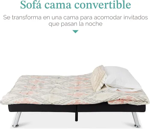 Miniatura 5 de Futón sofá cama para entretenimiento Best Choice Products, moderno, se dobla y reclina, muebles, con posavasos Negro