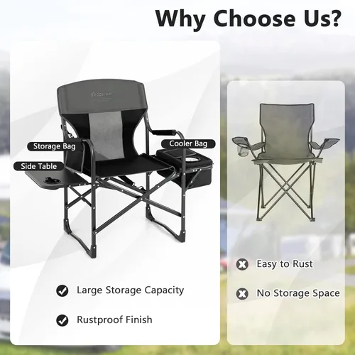 Miniatura 9 de COSTWAY Silla de camping plegable, silla de director de alta resistencia soporta 400 libras para adultos con mesa auxiliar, bolsa refrigeradora