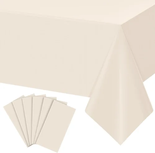 Miniatura 50 de 3 manteles color beige para mesas rectangulares, mantel desechable de plástico marfil, mantel impermeable color crema para cumpleaños, bodas