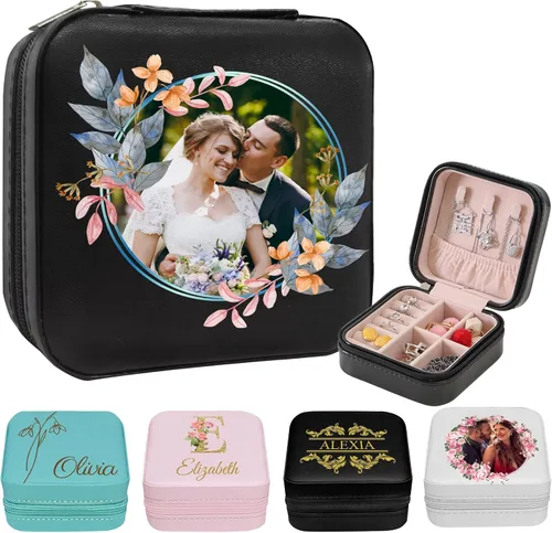 Miniatura 16 de Joyero de viaje personalizado para mujer, foto personalizada, nombre, logotipo, joyero, regalo de dama de honor, boda, cumpleaños