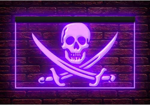 Miniatura 7 de 150090 - Letrero de neón con luz LED de calavera y esqueleto pirata, vela helloween (12 x 8 pulgadas, rojo)